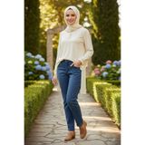 Lale Butik Kadın Beli Lastikli Likralı Boru Paça Kot Pantolon 03 Açık Lacivert