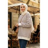 Lale Butik Kadın Bisiklet Yaka Çizgili Basic Uzun Kol Sweatshirt, Bordo