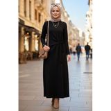 Lale Butik Kadın Drape Detaylı Pamuklu Tesettür Elbise, Siyah, 40 Beden