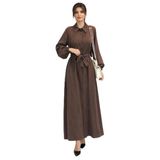 Lale Butik Kadın Düğmeli Modal Tesettür Elbise, Kahverengi, Beden 3