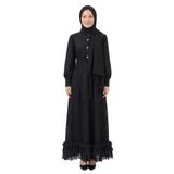 Lale Butik Kadın Eteği Fırfır Detaylı Tesettür Elbise, Siyah, 40 Beden