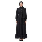 Lale Butik Kadın Eteği Fırfır Detaylı Uzun Elbise, Siyah, 38 Beden