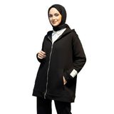 Lale Butik Kadın Kapüşonlu, Fermuarlı Sweat Ceket, Kol Etiket Detay, Siyah, 2 Beden