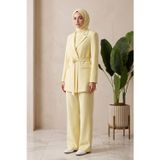 Lale Butik Kemer Detay Blazer Ceket Pantolon Takım 15267 Sarı