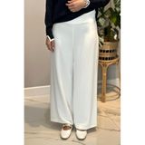 Lale Butik Krep Kumaş Bol Paça Pantolon, Ekru, 42 Beden