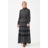 Lale Butik Levidor Kemer ve Boncuk Detay Etnik Desenli Elbise 330341 Siyah - 40