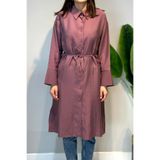 Lale Butik Lyocell Oversize Uzun Gömlek Tunik, Mürdüm, Beden 2