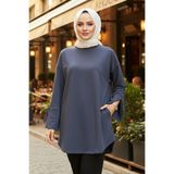 Lale Butik Manşeti ve Beli Bağcık Detay Sweat Tunik, Antrasit, Kadın