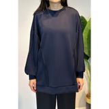 Lale Butik Modal Basic Sweat Kesme Detay Tunik, Lacivert, Kadın