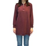 Lale Butik Pamuklu Basic Tunik, Uzun Kollu, Bisiklet Yaka, Bordo, Beden 3