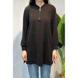 Lale Butik Pamuklu Basic Tunik, Uzun Kollu, Bisiklet Yaka, Siyah, Kadın