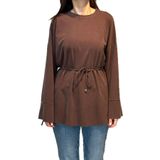 Lale Butik Pamuklu Bluz Tunik, Kahverengi, Standart Beden, Kadın