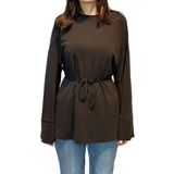 Lale Butik Pamuklu Bluz Tunik, Uzun Kollu, Bisiklet Yaka, Beli Büzgülü, Siyah, Standart Beden, Kadın