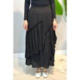 Lale Butik Pamuklu Fırfırlı Kloş Etek, Tesettür, Kadın, Siyah, Beden 2