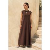 Lale Butik Ribana Detaylı Sıfır Kol Uzun Penye Elbise 13274 Kahverengi