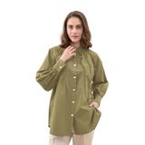 Lale Butik Taşlı Düğme Detaylı Gömlek Tunik, Haki Yeşil, Beden 2
