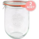 Lale Desenli 1062 ml Cam Saklama Kavanozu, 2'li Set, Beyaz Renk - Ahşap - Bej - Siyah