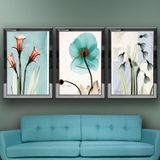 Lale Kırmızı Mor Mavi Yeşil Çiçekler Temalı Aynalı Çerçeveli 3 lü Kanvas Tablo Seti 150x70 cm SETS0258