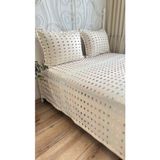 Lale Model Ekru Pembe Mavi Yatak Örtüsü / Pike Takımı Çift Kişilik - 250 x 260 cm