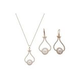 Lale Taşlı Doğal İnci Küpe Kolye İkili Set (Rose)