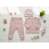 Lalefigürlü Önden Çıtçıtlı 3 Parçalı Bebek Zıbın Seti - Pembe - 3 - 6 Ay