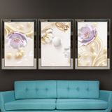 Laleler Temalı Aynalı Çerçeveli 3 lü Kanvas Tablo Seti 150x70 cm SETS0215