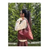lalettobags Kadın Bordo Lila Model Zımba Detaylı Salaş Suni Deri Omuz Çantası