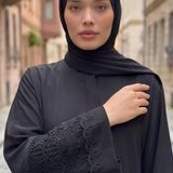 Lalezar Fransız Dantel Dubai İpeği Siyah Ferace, 50