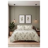 LALHOME Flowers Çift Kişilik Yatak Örtüsü Seti 240x260cm - Volanlı 2 Yastıklı %100 Polyester Yeşil Beyaz