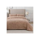LALHOME Loria Peluş Çift Kişilik Yatak Örtüsü 220x240cm Petek Desenli Elyaf Dolgulu Yumuşak - Bej
