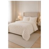 LALHOME Loria Peluş Çift Kişilik Yatak Örtüsü 220x240cm Petek Desenli Elyaf Dolgulu Yumuşak - Ekru