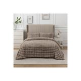 LALHOME Loria Peluş Çift Kişilik Yatak Örtüsü 220x240cm Petek Desenli Elyaf Dolgulu Yumuşak - Kahverengi