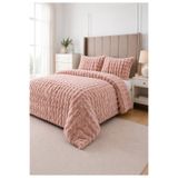 LALHOME Loria Peluş Çift Kişilik Yatak Örtüsü 220x240cm Petek Desenli Elyaf Dolgulu Yumuşak - Pembe