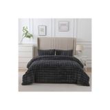 LALHOME Loria Peluş Çift Kişilik Yatak Örtüsü 220x240cm Petek Desenli Elyaf Dolgulu Yumuşak - Siyah