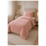 LALHOME Loria Tek Kişilik Peluş Yatak Örtüsü 160x220cm - Wellsoft Yumuşak Dokulu Pudra