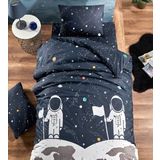 LaLiva Çarşafı Lastikli Doğal Sağlıklı Pamuk Astronot Uzaylı Tek Kişilik Çocuk Nevresim Takımı