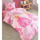 LALİVA Çarşafı Lastikli Kız Çocuk Nevresim Takımı Prenses Tek Kişilik Ranforce, Pembe