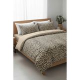 Laliva Leopar Desenli Çift Kişilik Lastikli Çarşaflı Nevresim Takımı - Bej - Açık Kahve - 200 x 220 cm