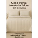 LaLiva Naturel Sağlıklı %100 Pamuk Çift Kişlik Çizgili Nevresim Takımı