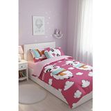 Laliva Pembe Renkli Lastikli Çerşafı Kuzulu Çocuk Nevresim Takımı 160 x 120 cm Hayvan Desenli