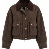 Laluvia Kahverengi Kadife Leopar Desenli Ceket - 0738 - M