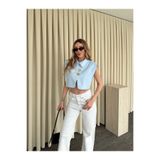 Laluvia Mavi Poplin Crop Yelek - 8419