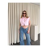 Laluvia Pembe Poplin Crop Yelek - 8419