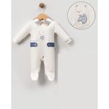 Lamato Baby AYICIK NAKIŞLI PATİKLİ BEBE ERKEK TULUM - Ekru - Indigo - 0 - 1 Ay