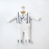 Lamato Baby Çizgili Kravat Nakışlı Gömlek Yaka Bebe Erkek Tulum - Lacivert - 3 - 6 Ay