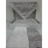 Lamazi Home Lamazihome 5 Parça Gri Seccade Seti Bohça Çeyiz Nişan Gelin Seccade Takımı - 70 x 120 cm - Renkli