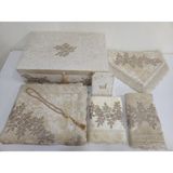 Lamazi Home Lamazihome Kadife 7 Parça Cappucino Damat Fransız Güpür Sandıklı Seccade Takımı Bohça Seti - 70 x 120 cm - Kahverengi