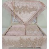 Lamazi Home Lamazihome Lüks Sandıklı Pudra Rengi Kadife Seccade Seti Bohça Takımı Havlu Çeyiz Seti 6 Parça - 70 x 120 cm
