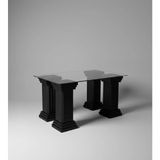 Lamazif Antik Sütun Ayaklı Cam Orta Sehpa 90X70 cm – 7mm Temperli Cam Üst Tabla, Siyah Kolon Tasarım - çok renkli