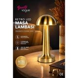 Lamba, 3 Kademeli Işık, USB Şarjlı, Şarjlı Dokunmatik LED Lamba, Kablosuz Gece Lambası, Gold Masa Lambası, Mantar Model Lamba, Başucu Lambası, Dekoratif Salon Lambası, Otel-Restaurant-Lokanta